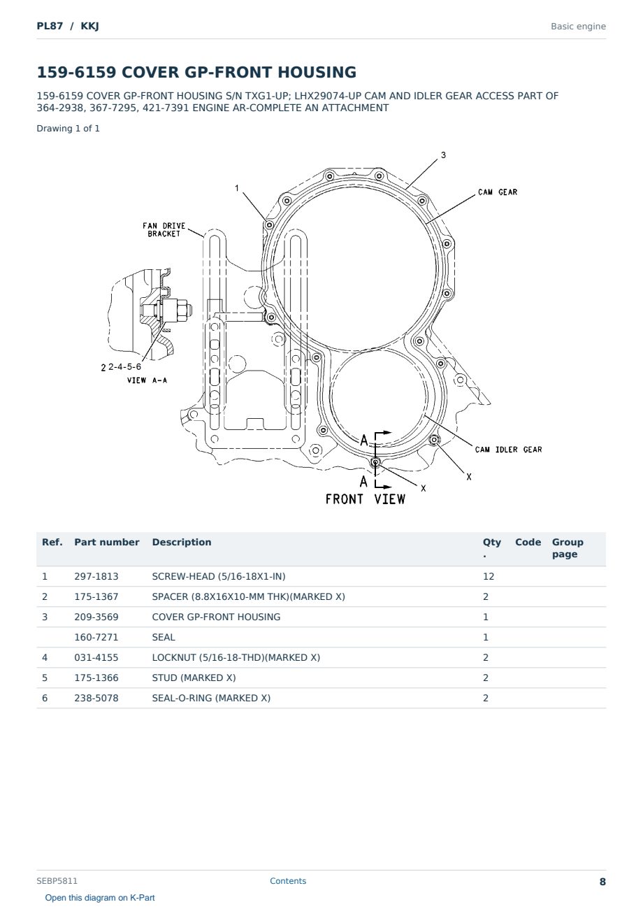 Caterpillar PL87 S/N KKJ Partsbook SEBP5811 (English) - sample page 8 of 10 Caterpillar PL87 S/N KKJ Partsbook SEBP5811 (English) - sample page 8 of 10