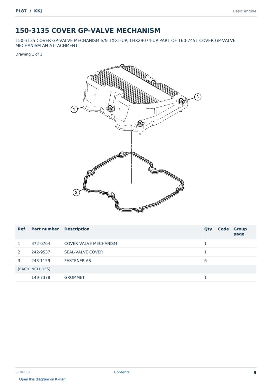 Caterpillar PL87 S/N KKJ Partsbook SEBP5811 (English) - sample page 9 of 10 Caterpillar PL87 S/N KKJ Partsbook SEBP5811 (English) - sample page 9 of 10