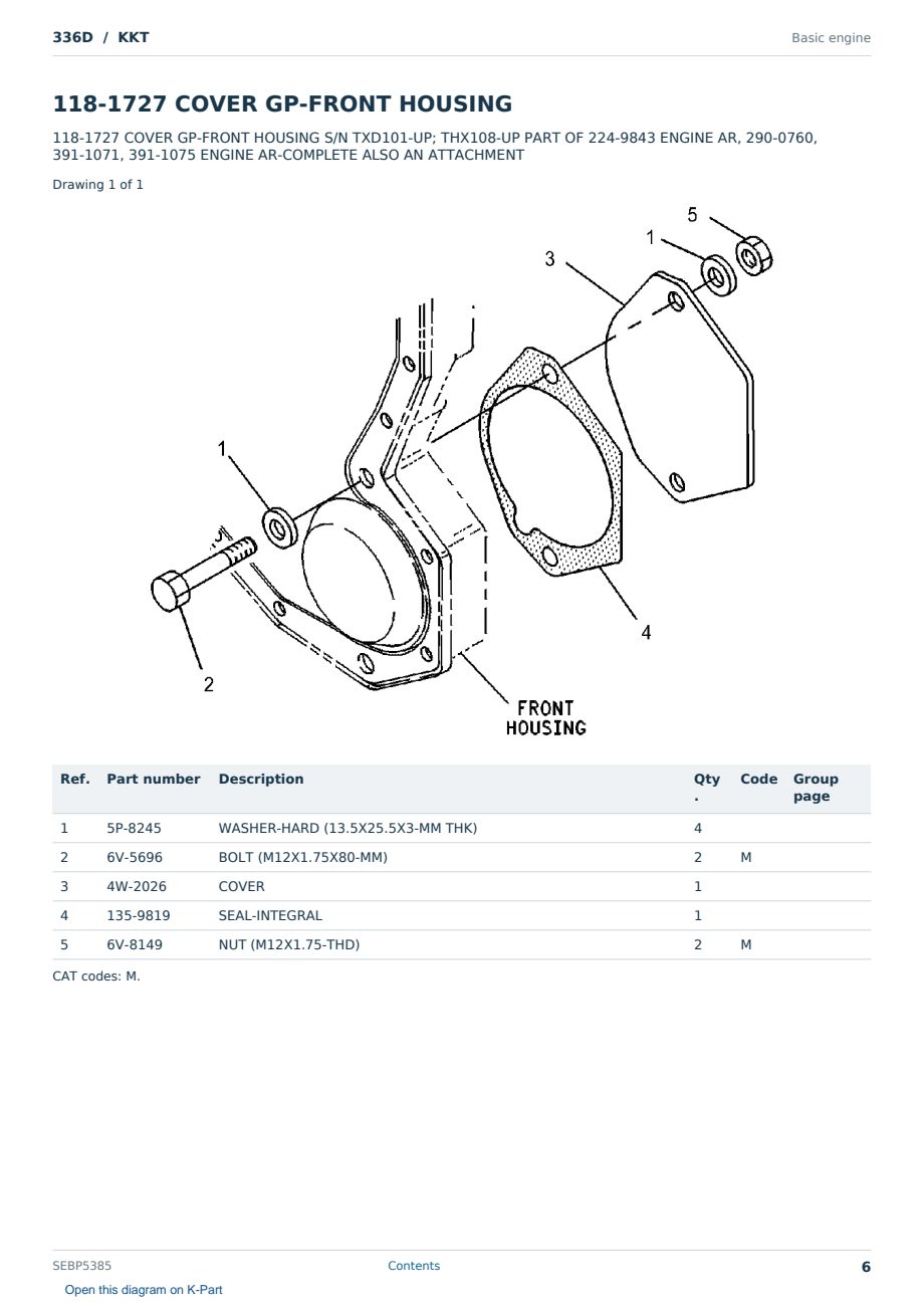 Caterpillar 336D S/N KKT Partsbook SEBP5385 (English) - sample page 6 of 10 Caterpillar 336D S/N KKT Partsbook SEBP5385 (English) - sample page 6 of 10