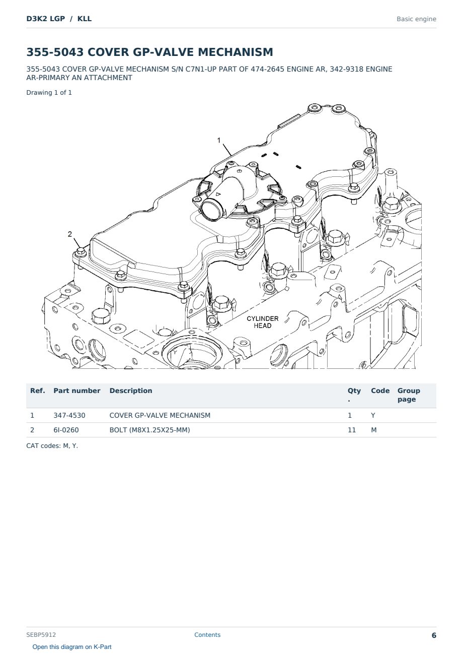 Caterpillar D3K2 LGP S/N KLL Partsbook SEBP5912 (English) - sample page 6 of 10 Caterpillar D3K2 LGP S/N KLL Partsbook SEBP5912 (English) - sample page 6 of 10