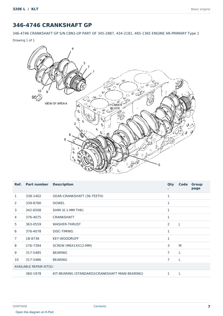 Caterpillar 320E L S/N KLT Partsbook SEBP5668 (English) - sample page 7 of 10 Caterpillar 320E L S/N KLT Partsbook SEBP5668 (English) - sample page 7 of 10