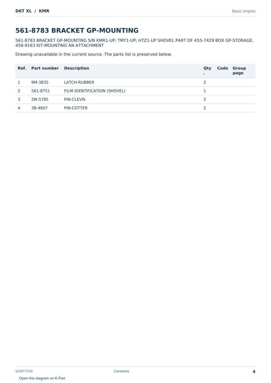 Caterpillar D6T XL S/N KMR Partsbook SEBP7206 (English) - sample page 4 of 10 Caterpillar D6T XL S/N KMR Partsbook SEBP7206 (English) - sample page 4 of 10