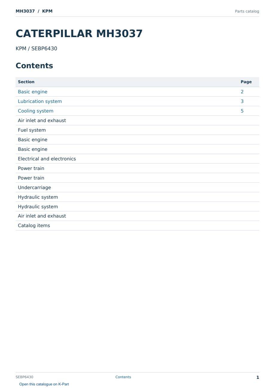 Caterpillar MH3037 S/N KPM Partsbook SEBP6430 (English) - sample page 1 of 10 Caterpillar MH3037 S/N KPM Partsbook SEBP6430 (English) - sample page 1 of 10