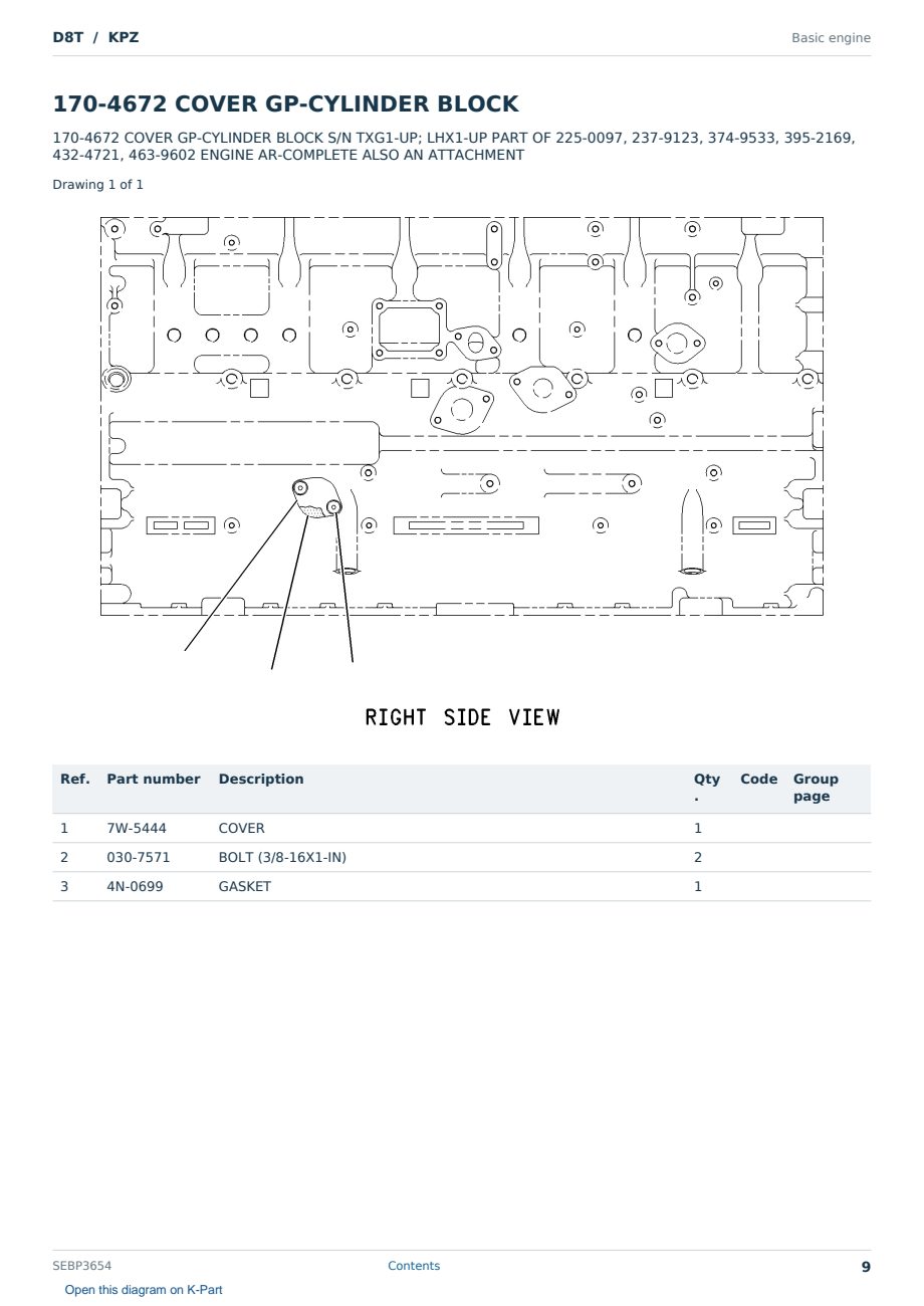 Caterpillar D8T S/N KPZ Partsbook SEBP3654 (English) - sample page 9 of 10 Caterpillar D8T S/N KPZ Partsbook SEBP3654 (English) - sample page 9 of 10