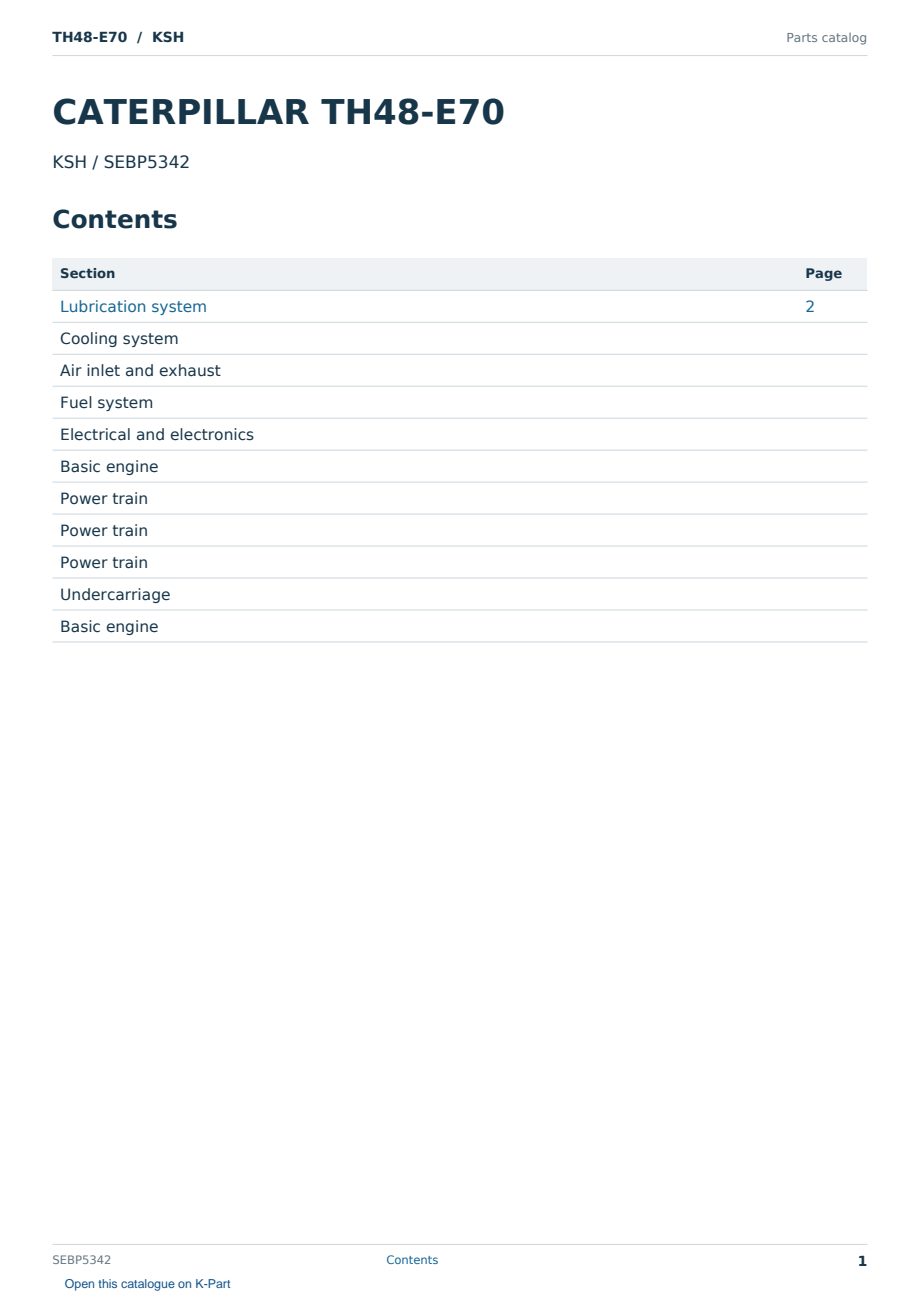 Caterpillar TH48-E70 S/N KSH Partsbook SEBP5342 (English) - sample page 1 of 10 Caterpillar TH48-E70 S/N KSH Partsbook SEBP5342 (English) - sample page 1 of 10