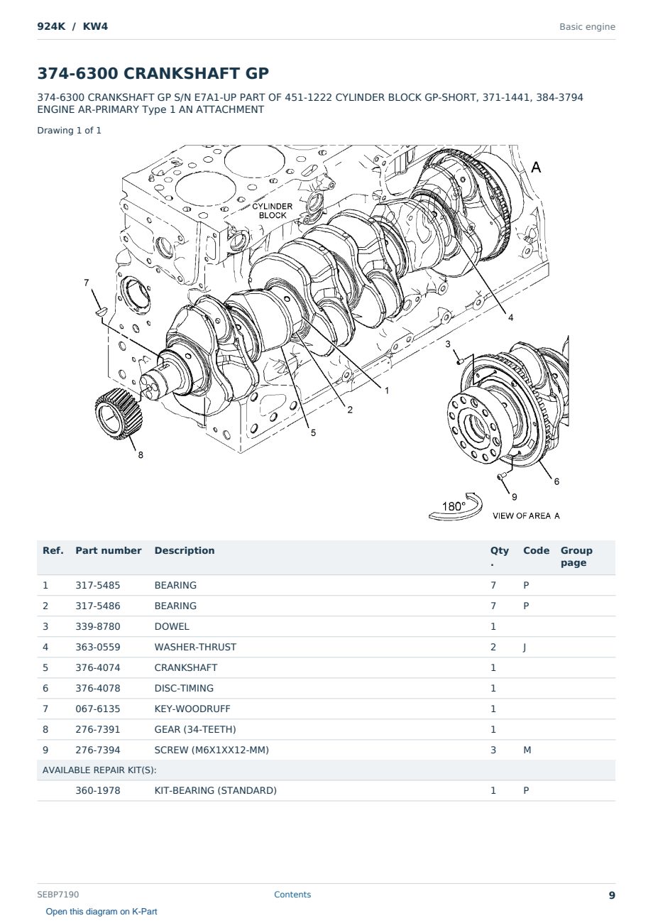 Caterpillar 924K S/N KW4 Partsbook SEBP7190 (English) - sample page 9 of 10 Caterpillar 924K S/N KW4 Partsbook SEBP7190 (English) - sample page 9 of 10