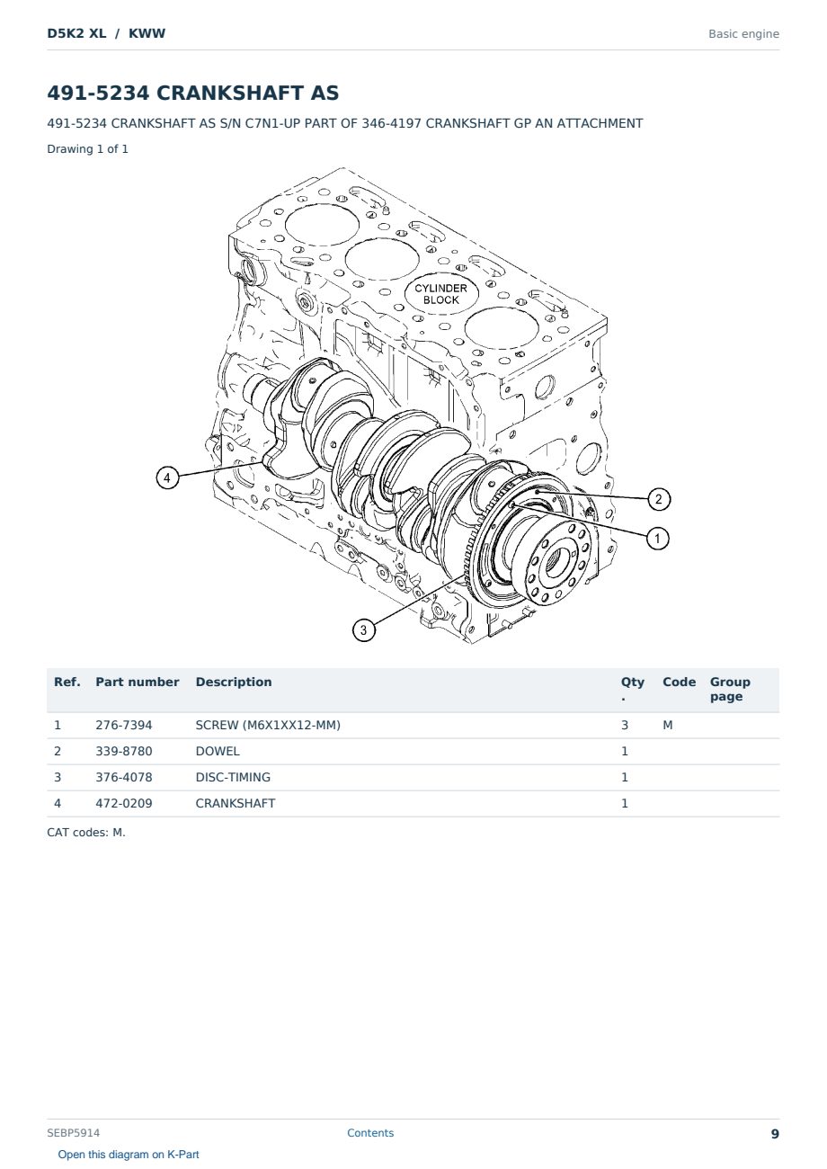 Caterpillar D5K2 XL S/N KWW Partsbook SEBP5914 (English) - sample page 9 of 10 Caterpillar D5K2 XL S/N KWW Partsbook SEBP5914 (English) - sample page 9 of 10