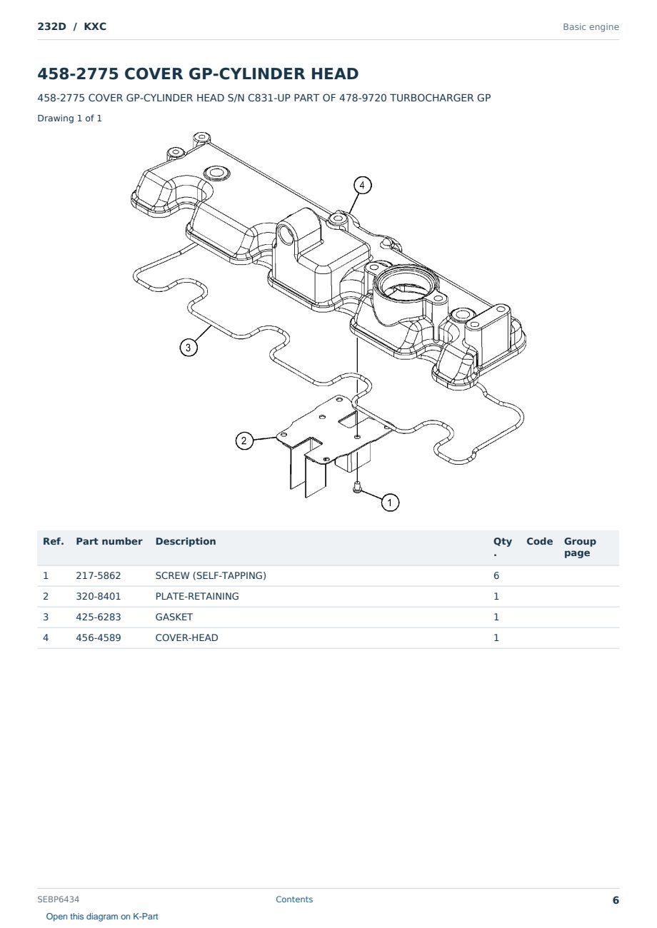 Caterpillar 232D S/N KXC Partsbook SEBP6434 (English) - sample page 6 of 10 Caterpillar 232D S/N KXC Partsbook SEBP6434 (English) - sample page 6 of 10