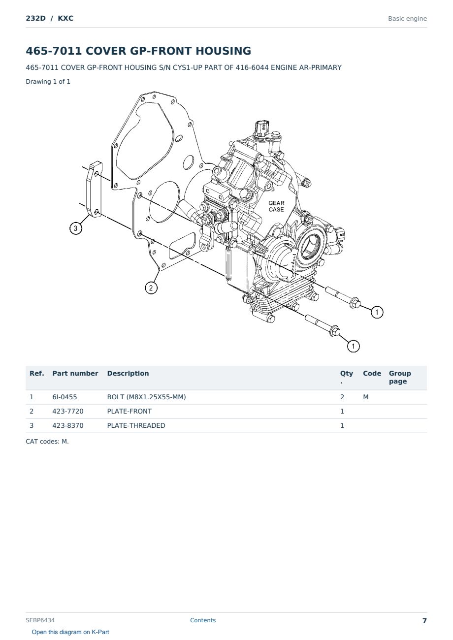 Caterpillar 232D S/N KXC Partsbook SEBP6434 (English) - sample page 7 of 10 Caterpillar 232D S/N KXC Partsbook SEBP6434 (English) - sample page 7 of 10