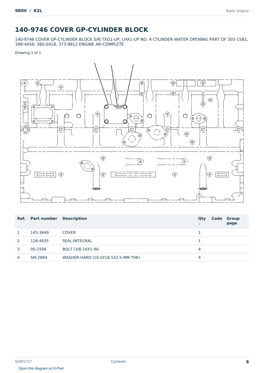 Caterpillar 980H S/N KZL Partsbook SEBP5737 (English) - sample page 8 of 10 Caterpillar 980H S/N KZL Partsbook SEBP5737 (English) - sample page 8 of 10
