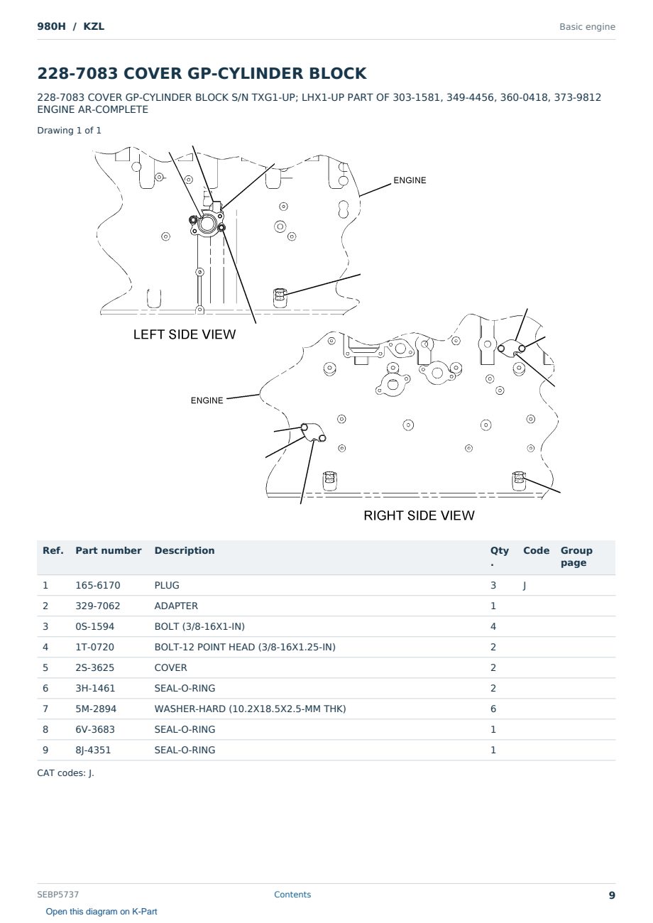 Caterpillar 980H S/N KZL Partsbook SEBP5737 (English) - sample page 9 of 10 Caterpillar 980H S/N KZL Partsbook SEBP5737 (English) - sample page 9 of 10