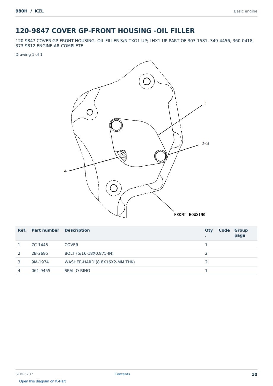 Caterpillar 980H S/N KZL Partsbook SEBP5737 (English) - sample page 10 of 10 Caterpillar 980H S/N KZL Partsbook SEBP5737 (English) - sample page 10 of 10