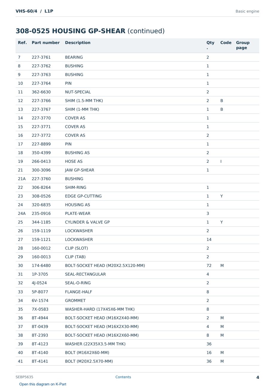 Caterpillar VHS-60/4 S/N L1P Partsbook SEBP5635 (English) - sample page 4 of 10 Caterpillar VHS-60/4 S/N L1P Partsbook SEBP5635 (English) - sample page 4 of 10