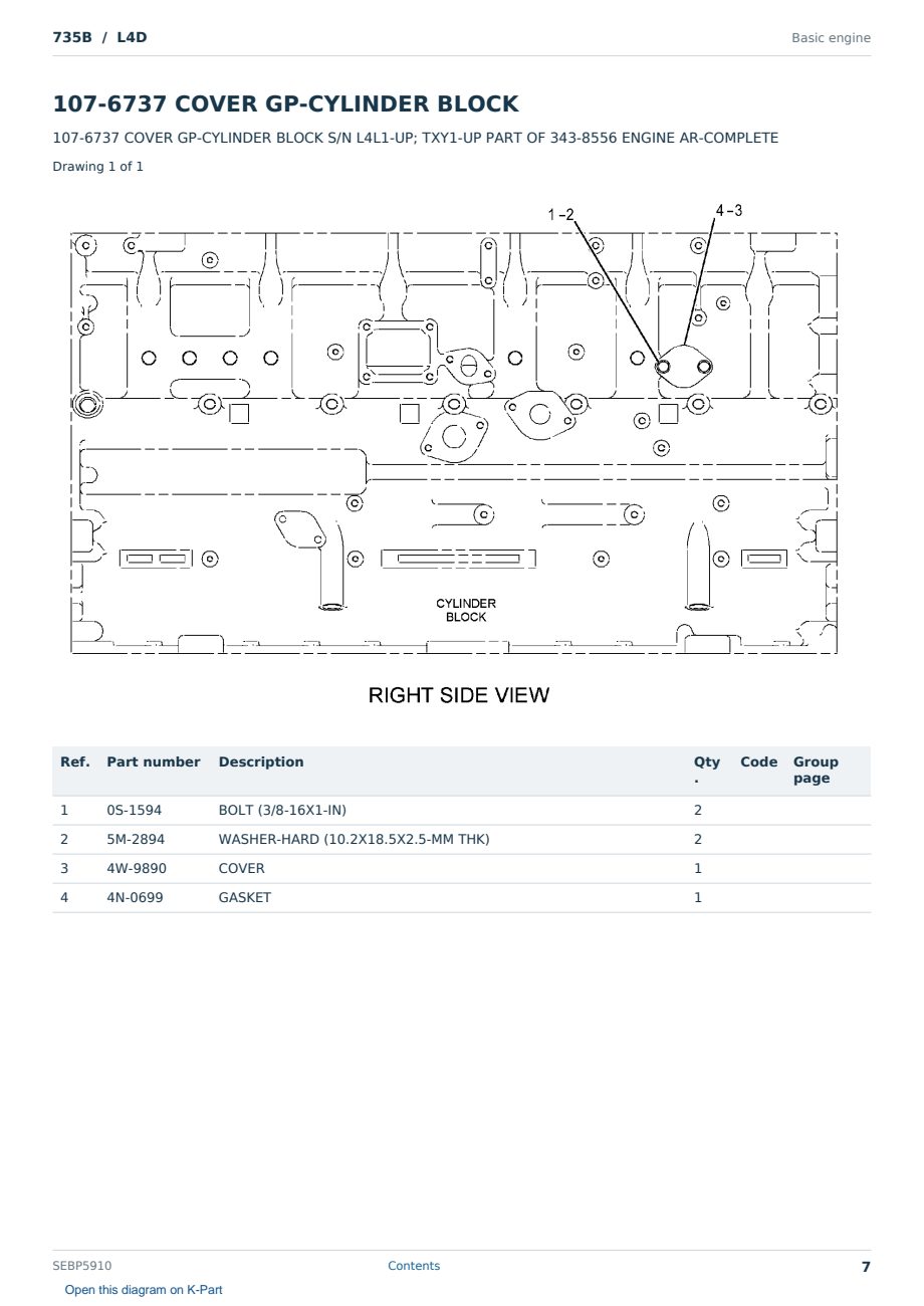 Caterpillar 735B S/N L4D Partsbook SEBP5910 (English) - sample page 7 of 10 Caterpillar 735B S/N L4D Partsbook SEBP5910 (English) - sample page 7 of 10