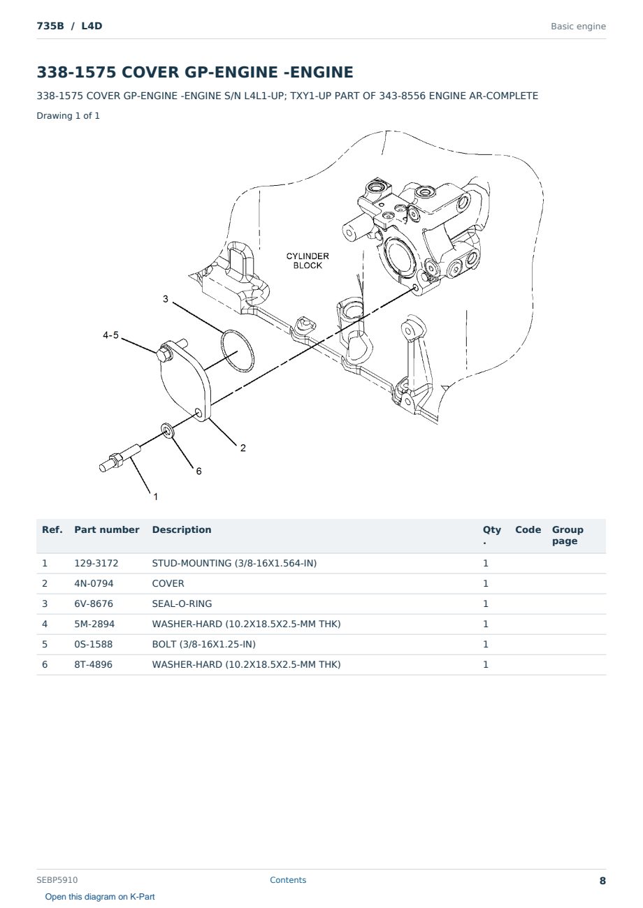 Caterpillar 735B S/N L4D Partsbook SEBP5910 (English) - sample page 8 of 10 Caterpillar 735B S/N L4D Partsbook SEBP5910 (English) - sample page 8 of 10