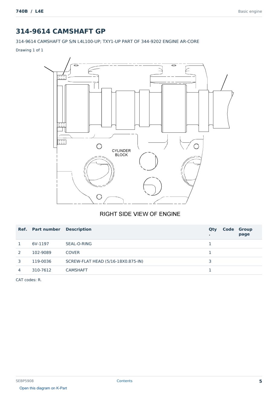 Caterpillar 740B S/N L4E Partsbook SEBP5908 (English) - sample page 5 of 10 Caterpillar 740B S/N L4E Partsbook SEBP5908 (English) - sample page 5 of 10