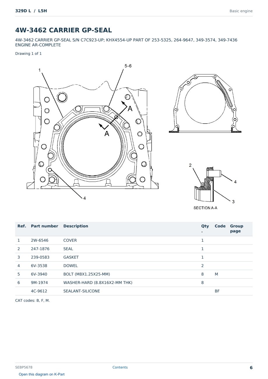 Caterpillar 329D L S/N L5H Partsbook SEBP5678 (English) - sample page 6 of 10 Caterpillar 329D L S/N L5H Partsbook SEBP5678 (English) - sample page 6 of 10