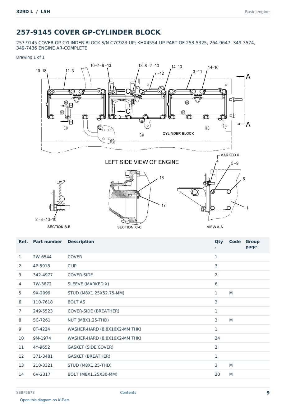 Caterpillar 329D L S/N L5H Partsbook SEBP5678 (English) - sample page 9 of 10 Caterpillar 329D L S/N L5H Partsbook SEBP5678 (English) - sample page 9 of 10