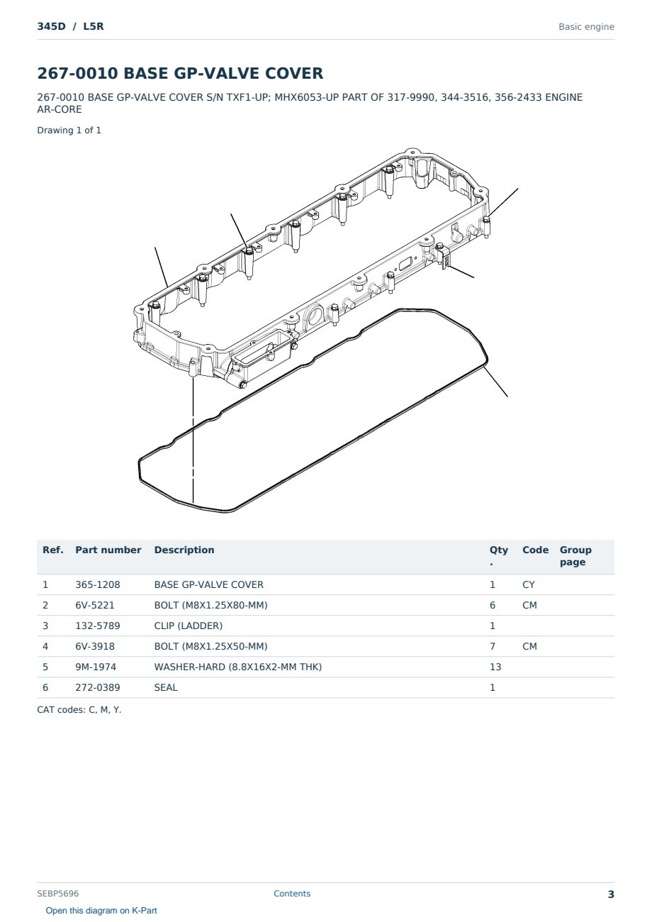 Caterpillar 345D S/N L5R Partsbook SEBP5696 (English) - sample page 3 of 10 Caterpillar 345D S/N L5R Partsbook SEBP5696 (English) - sample page 3 of 10