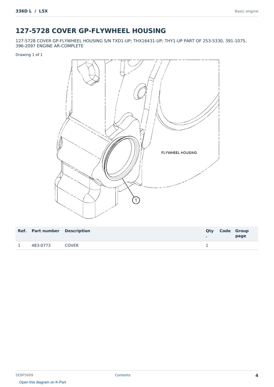 Caterpillar 336D L S/N L5X Partsbook SEBP5699 (English) - sample page 4 of 10 Caterpillar 336D L S/N L5X Partsbook SEBP5699 (English) - sample page 4 of 10
