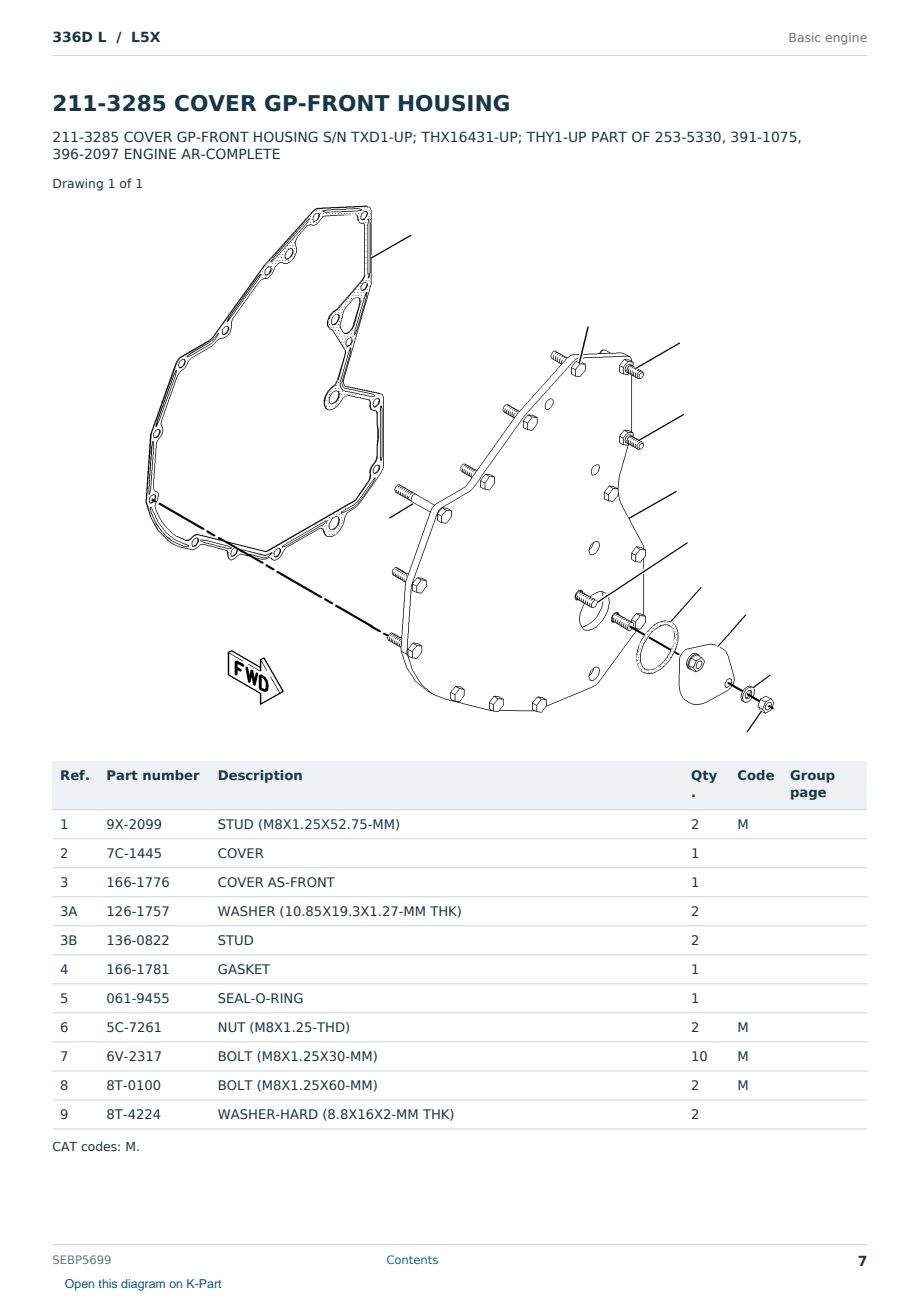 Caterpillar 336D L S/N L5X Partsbook SEBP5699 (English) - sample page 7 of 10 Caterpillar 336D L S/N L5X Partsbook SEBP5699 (English) - sample page 7 of 10