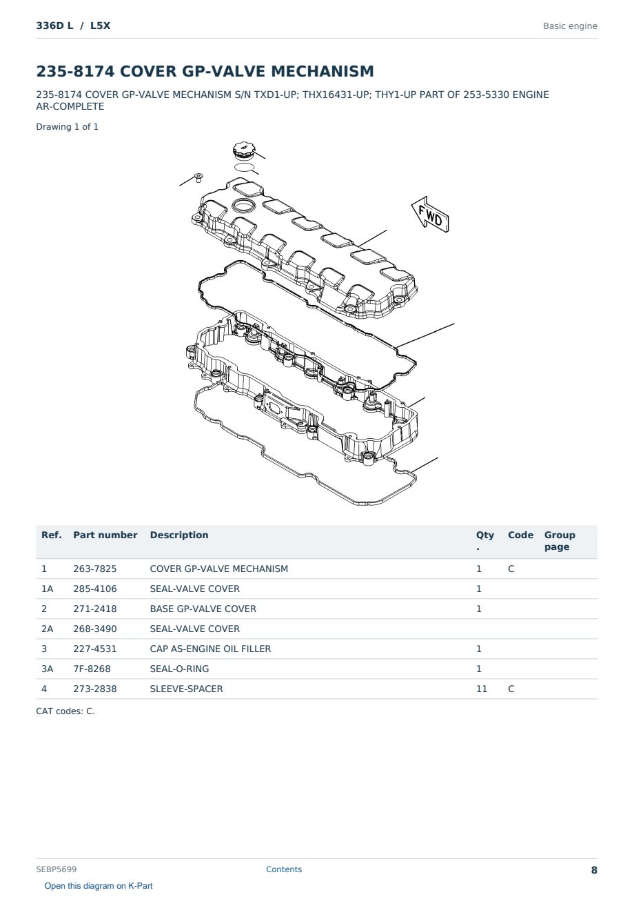 Caterpillar 336D L S/N L5X Partsbook SEBP5699 (English) - sample page 8 of 10 Caterpillar 336D L S/N L5X Partsbook SEBP5699 (English) - sample page 8 of 10