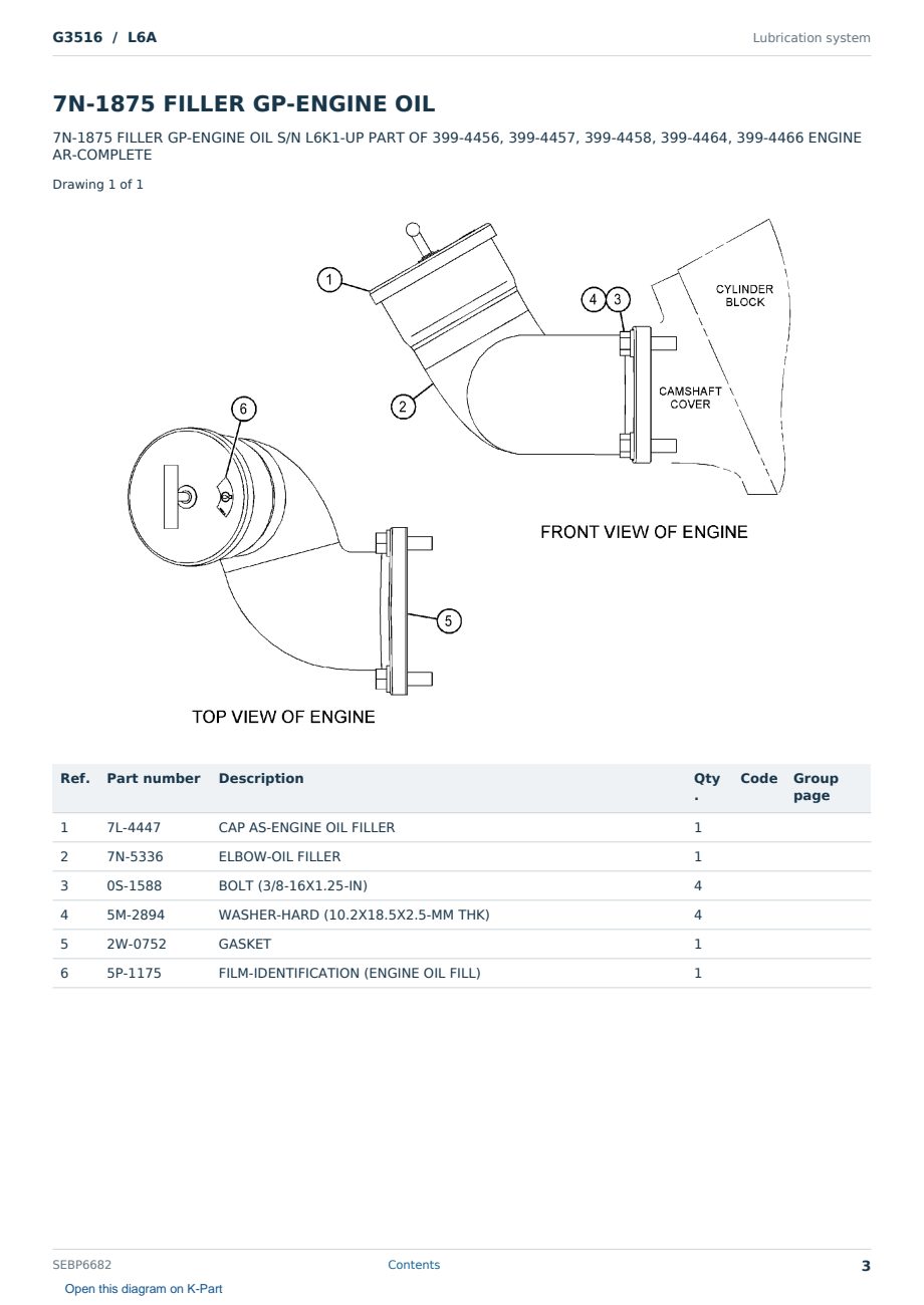 Caterpillar G3516 S/N L6A Partsbook SEBP6682 (English) - sample page 3 of 10 Caterpillar G3516 S/N L6A Partsbook SEBP6682 (English) - sample page 3 of 10