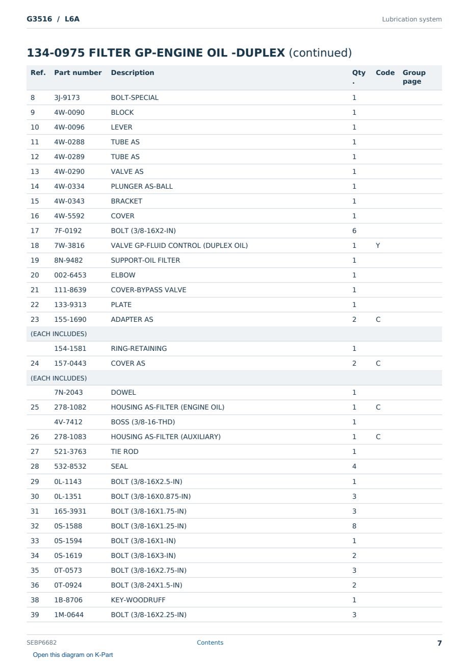 Caterpillar G3516 S/N L6A Partsbook SEBP6682 (English) - sample page 7 of 10 Caterpillar G3516 S/N L6A Partsbook SEBP6682 (English) - sample page 7 of 10