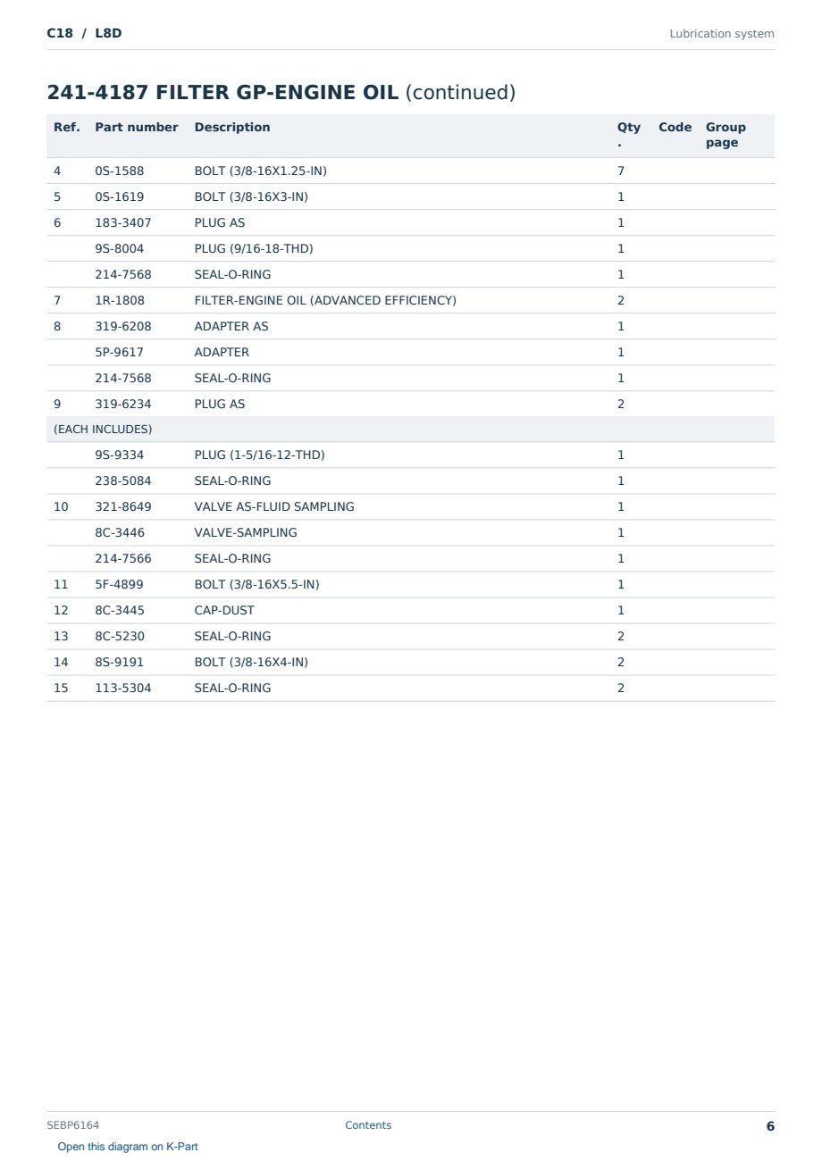 Caterpillar C18 S/N L8D Partsbook SEBP6164 (English) - sample page 6 of 10 Caterpillar C18 S/N L8D Partsbook SEBP6164 (English) - sample page 6 of 10
