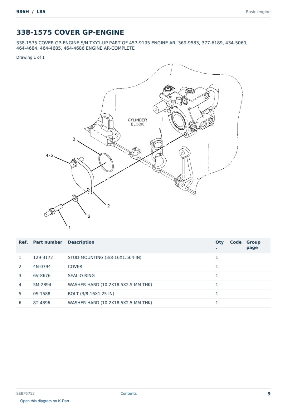 Caterpillar 986H S/N L8S Partsbook SEBP5752 (English) - sample page 9 of 10 Caterpillar 986H S/N L8S Partsbook SEBP5752 (English) - sample page 9 of 10