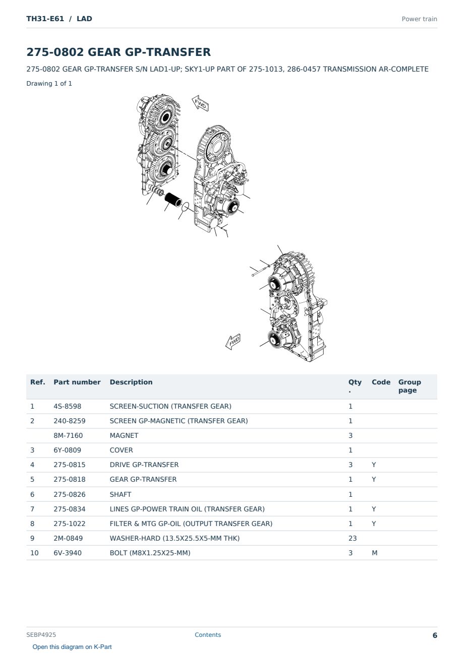 Caterpillar TH31-E61 S/N LAD Partsbook SEBP4925 (English) - sample page 6 of 10 Caterpillar TH31-E61 S/N LAD Partsbook SEBP4925 (English) - sample page 6 of 10