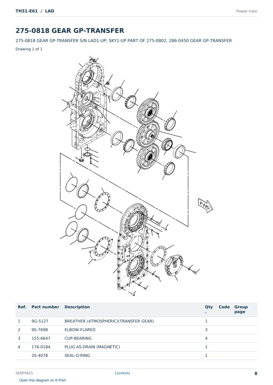 Caterpillar TH31-E61 S/N LAD Partsbook SEBP4925 (English) - sample page 8 of 10 Caterpillar TH31-E61 S/N LAD Partsbook SEBP4925 (English) - sample page 8 of 10