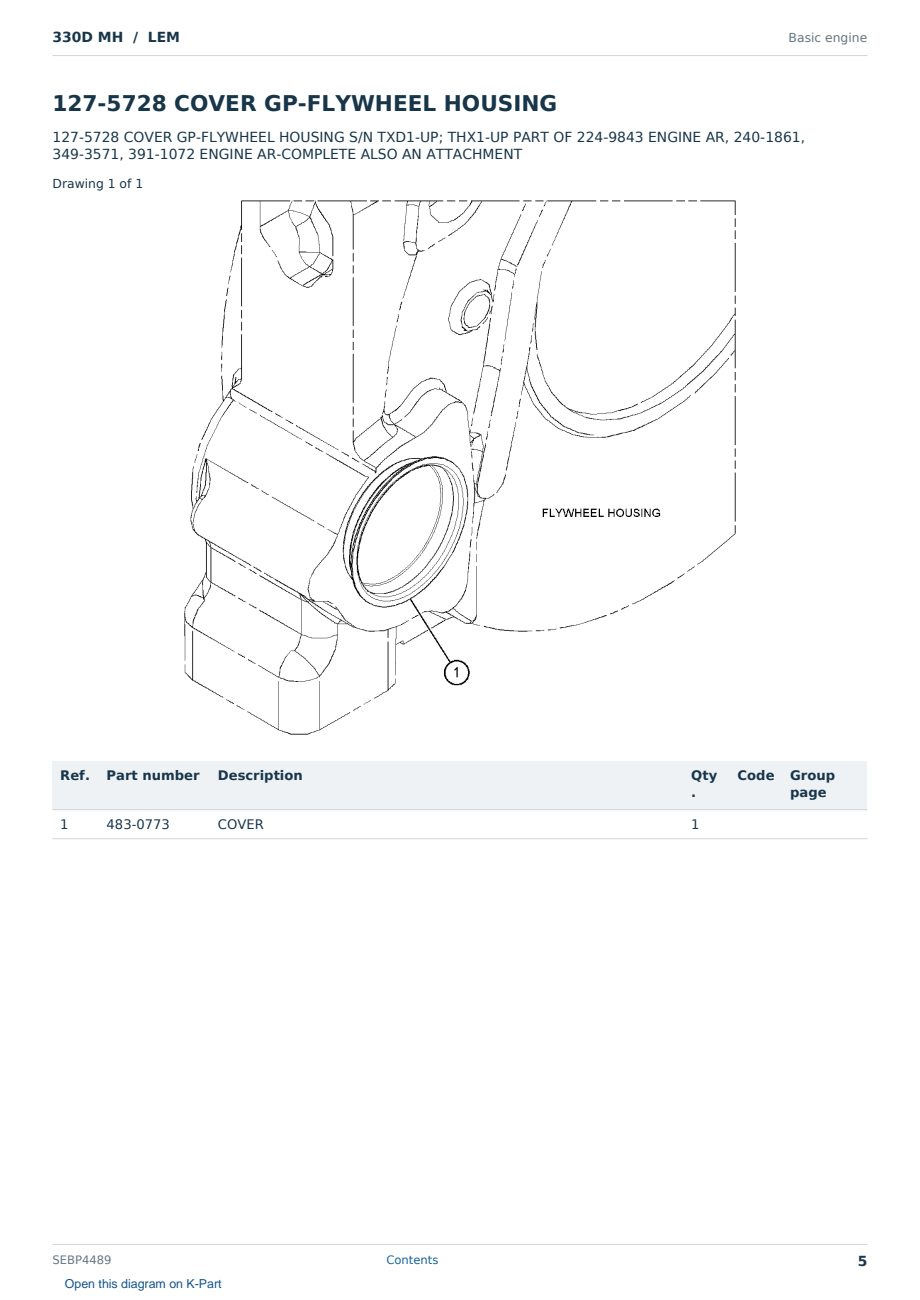 Caterpillar 330D MH S/N LEM Partsbook SEBP4489 (English) - sample page 5 of 10 Caterpillar 330D MH S/N LEM Partsbook SEBP4489 (English) - sample page 5 of 10