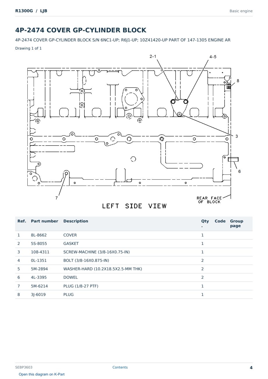 Caterpillar R1300G S/N LJB Partsbook SEBP3603 (English) - sample page 4 of 10 Caterpillar R1300G S/N LJB Partsbook SEBP3603 (English) - sample page 4 of 10