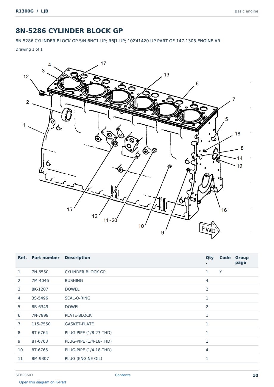 Caterpillar R1300G S/N LJB Partsbook SEBP3603 (English) - sample page 10 of 10 Caterpillar R1300G S/N LJB Partsbook SEBP3603 (English) - sample page 10 of 10
