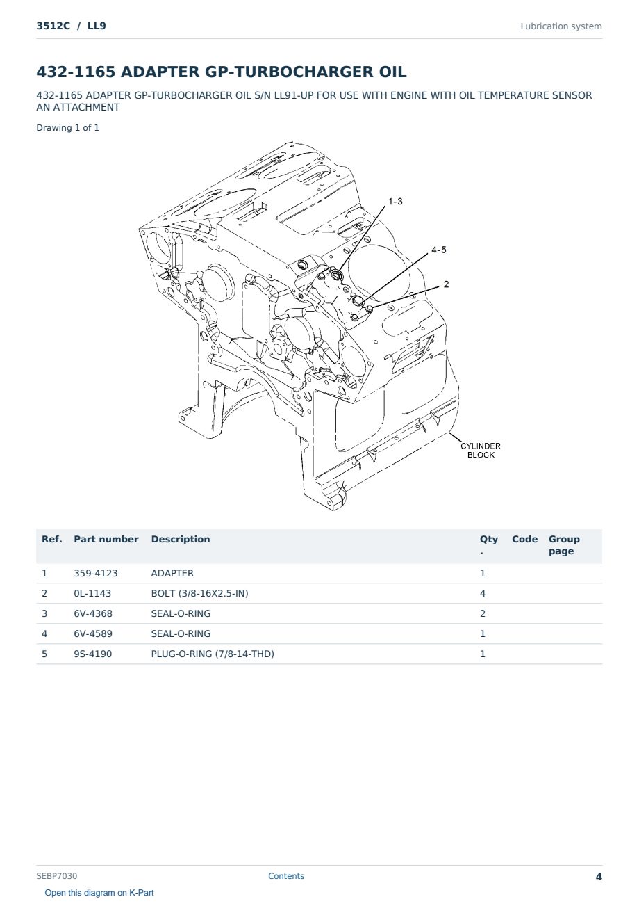 Caterpillar 3512C S/N LL9 Partsbook SEBP7030 (English) - sample page 4 of 10 Caterpillar 3512C S/N LL9 Partsbook SEBP7030 (English) - sample page 4 of 10