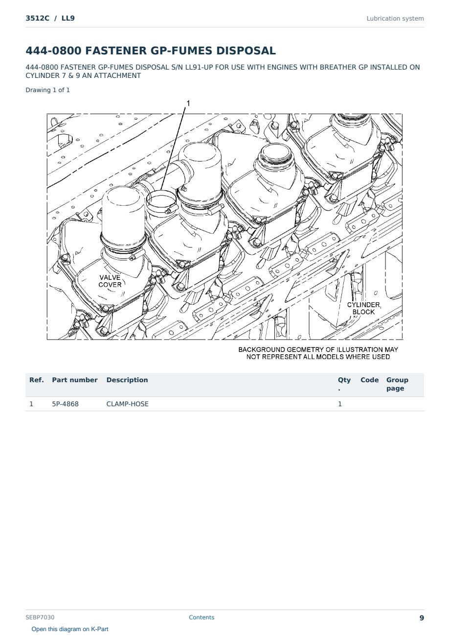 Caterpillar 3512C S/N LL9 Partsbook SEBP7030 (English) - sample page 9 of 10 Caterpillar 3512C S/N LL9 Partsbook SEBP7030 (English) - sample page 9 of 10