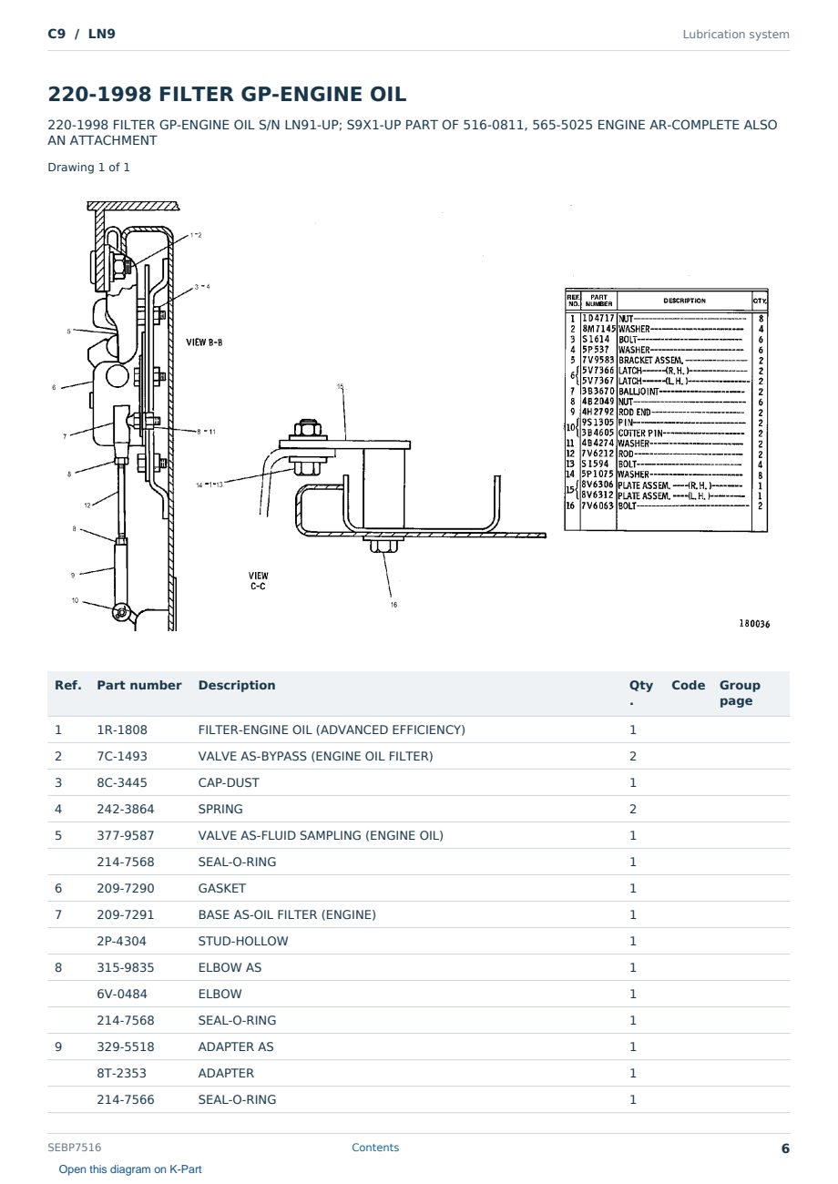Caterpillar C9 S/N LN9 Partsbook SEBP7516 (English) - sample page 6 of 10 Caterpillar C9 S/N LN9 Partsbook SEBP7516 (English) - sample page 6 of 10
