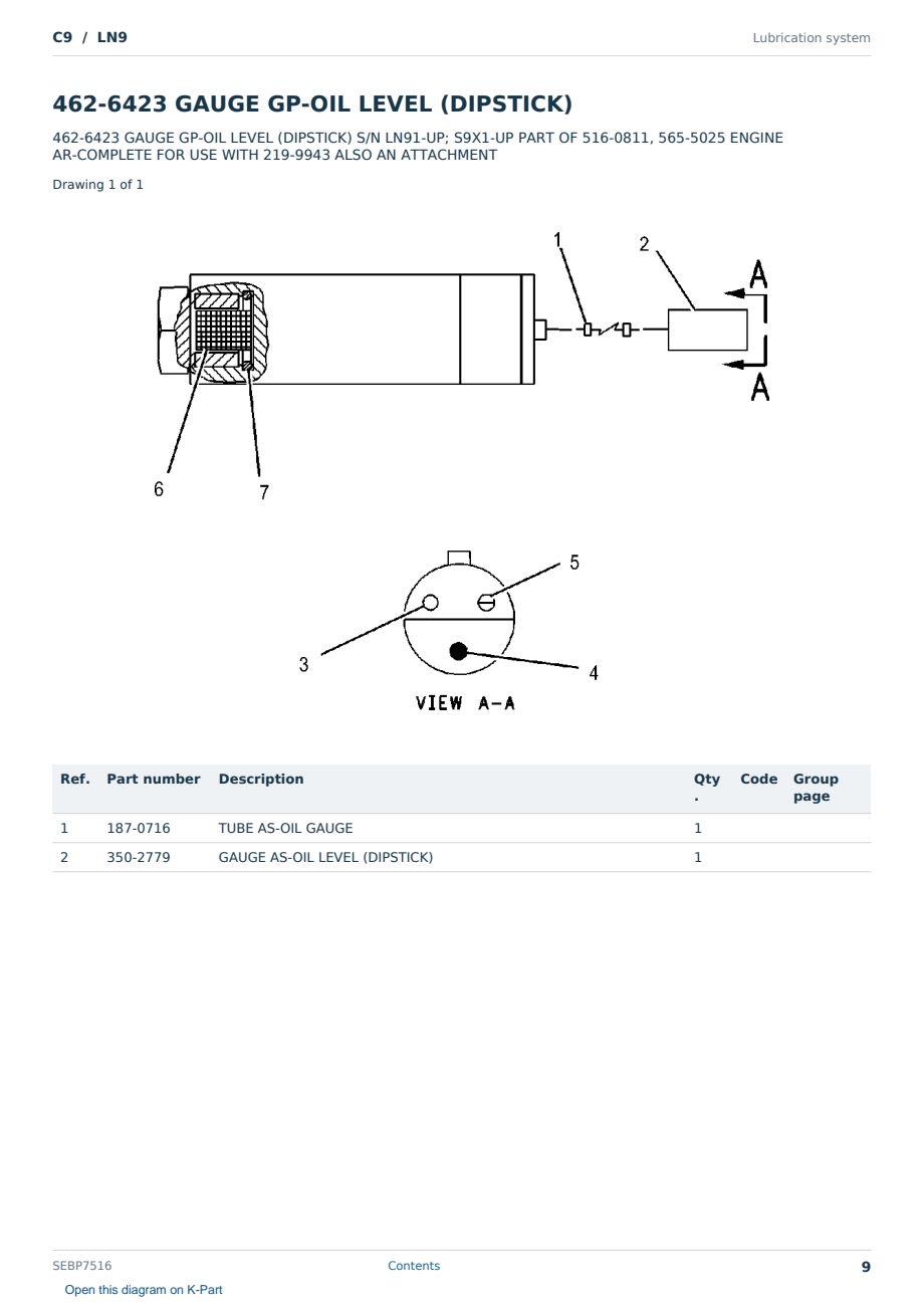 Caterpillar C9 S/N LN9 Partsbook SEBP7516 (English) - sample page 9 of 10 Caterpillar C9 S/N LN9 Partsbook SEBP7516 (English) - sample page 9 of 10