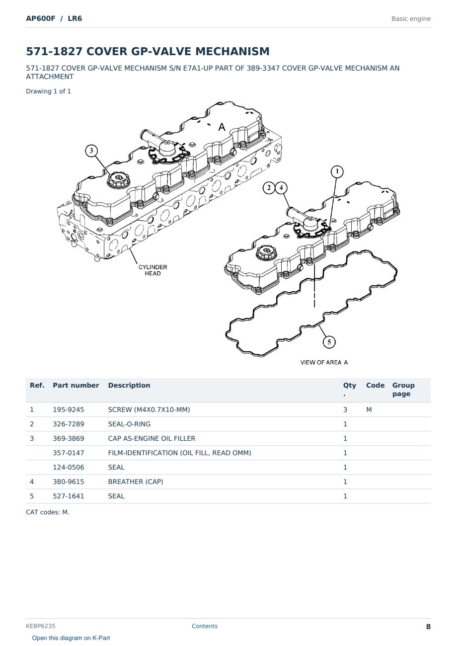 Caterpillar AP600F S/N LR6 Partsbook KEBP6235 (English) - sample page 8 of 10 Caterpillar AP600F S/N LR6 Partsbook KEBP6235 (English) - sample page 8 of 10