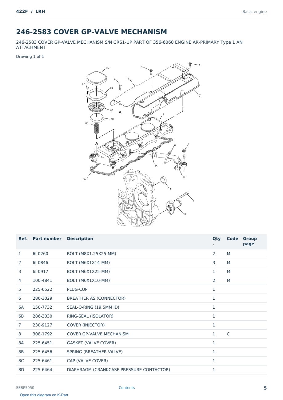Caterpillar 422F S/N LRH Partsbook SEBP5950 (English) - sample page 5 of 10 Caterpillar 422F S/N LRH Partsbook SEBP5950 (English) - sample page 5 of 10