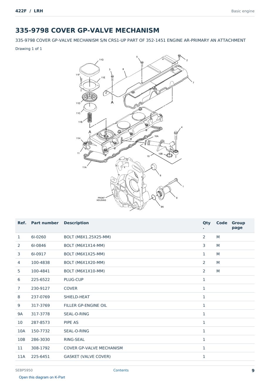 Caterpillar 422F S/N LRH Partsbook SEBP5950 (English) - sample page 9 of 10 Caterpillar 422F S/N LRH Partsbook SEBP5950 (English) - sample page 9 of 10