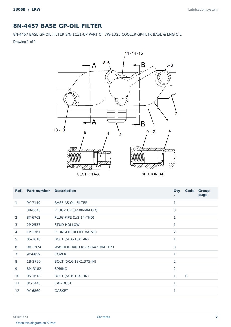 Caterpillar 3306B S/N LRW Partsbook SEBP3573 (English) - sample page 2 of 10 Caterpillar 3306B S/N LRW Partsbook SEBP3573 (English) - sample page 2 of 10