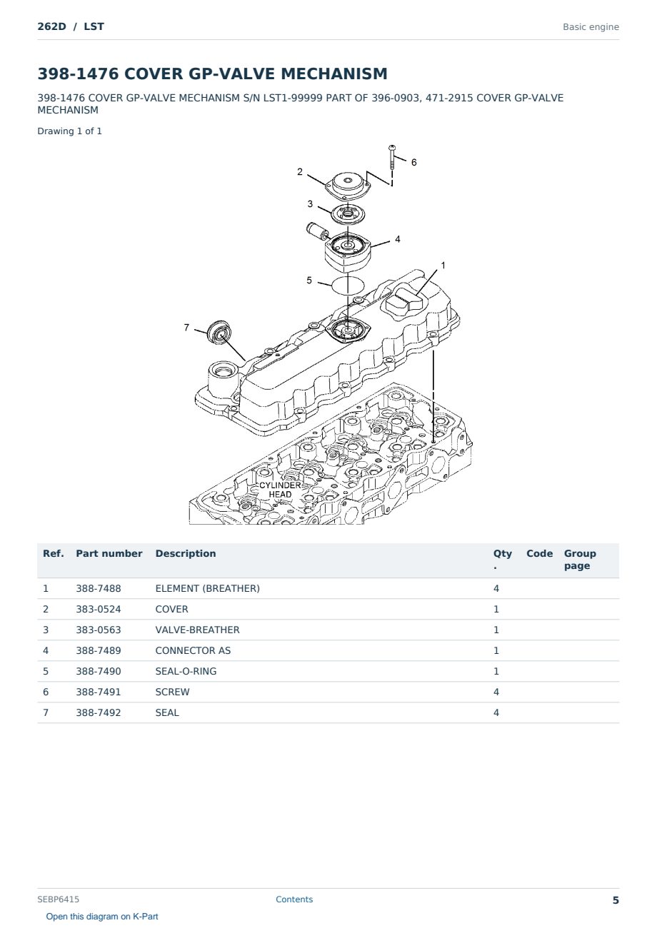 Caterpillar 262D S/N LST Partsbook SEBP6415 (English) - sample page 5 of 10 Caterpillar 262D S/N LST Partsbook SEBP6415 (English) - sample page 5 of 10