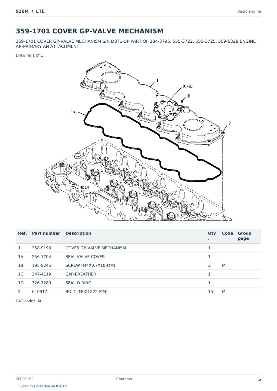 Caterpillar 926M S/N LTE Partsbook SEBP7183 (English) - sample page 5 of 10 Caterpillar 926M S/N LTE Partsbook SEBP7183 (English) - sample page 5 of 10