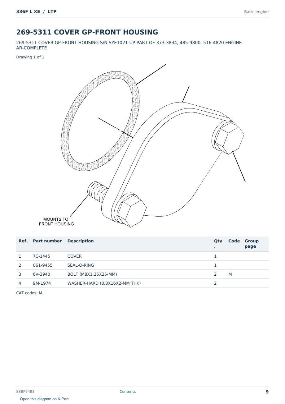 Caterpillar 336F L XE S/N LTP Partsbook SEBP7483 (English) - sample page 9 of 10 Caterpillar 336F L XE S/N LTP Partsbook SEBP7483 (English) - sample page 9 of 10