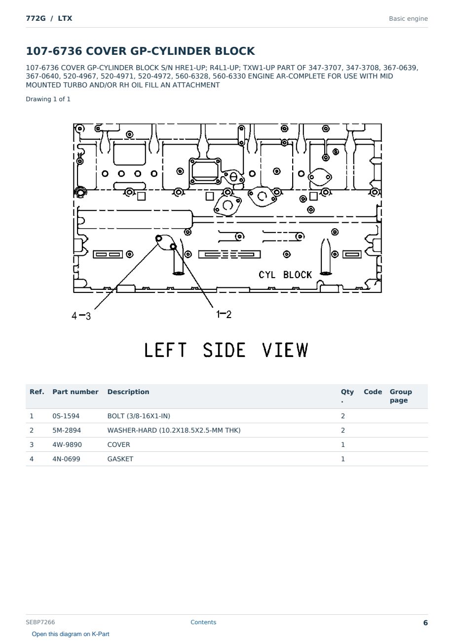 Caterpillar 772G S/N LTX Partsbook SEBP7266 (English) - sample page 6 of 10 Caterpillar 772G S/N LTX Partsbook SEBP7266 (English) - sample page 6 of 10