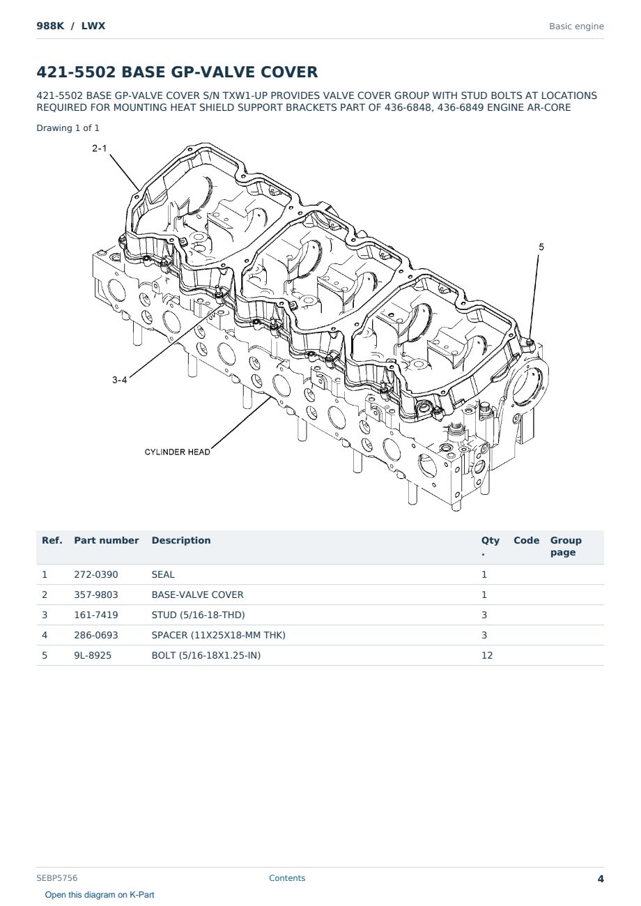 Caterpillar 988K S/N LWX Partsbook SEBP5756 (English) - sample page 4 of 10 Caterpillar 988K S/N LWX Partsbook SEBP5756 (English) - sample page 4 of 10