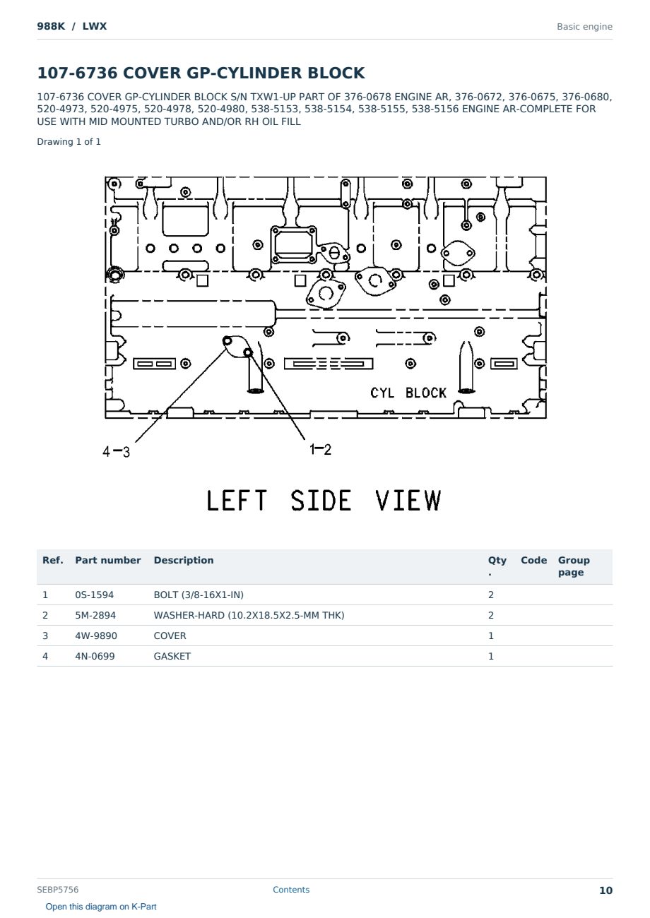 Caterpillar 988K S/N LWX Partsbook SEBP5756 (English) - sample page 10 of 10 Caterpillar 988K S/N LWX Partsbook SEBP5756 (English) - sample page 10 of 10