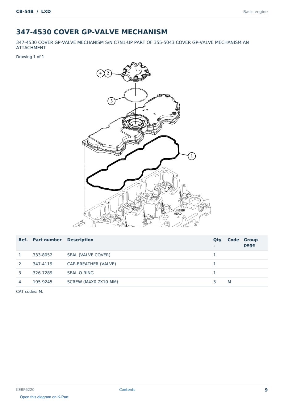 Caterpillar CB-54B S/N LXD Partsbook KEBP6220 (English) - sample page 9 of 10 Caterpillar CB-54B S/N LXD Partsbook KEBP6220 (English) - sample page 9 of 10